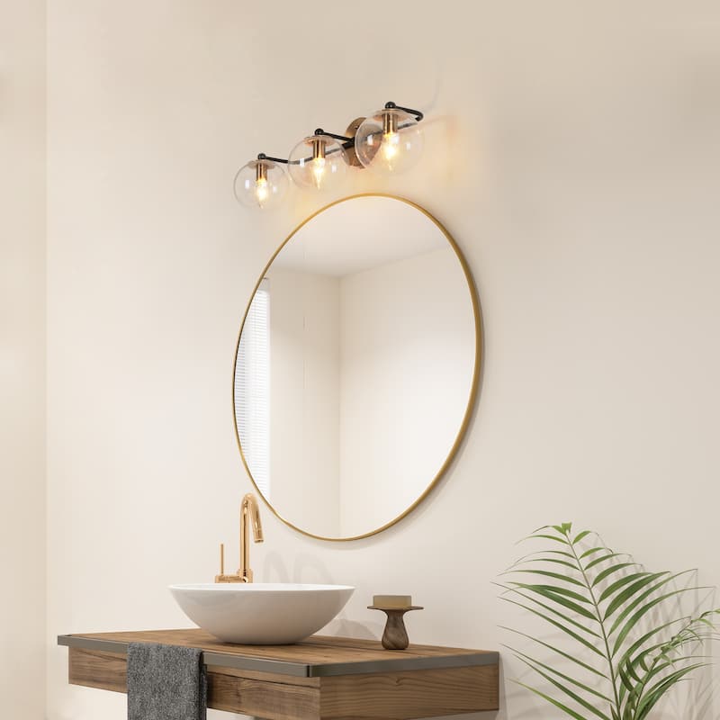 Modern 2-Light Black Gold Bathroom Vanity Lights Over Mirror Dual Globe Seeded Glass Wall Sconces Fixture for Bathroom