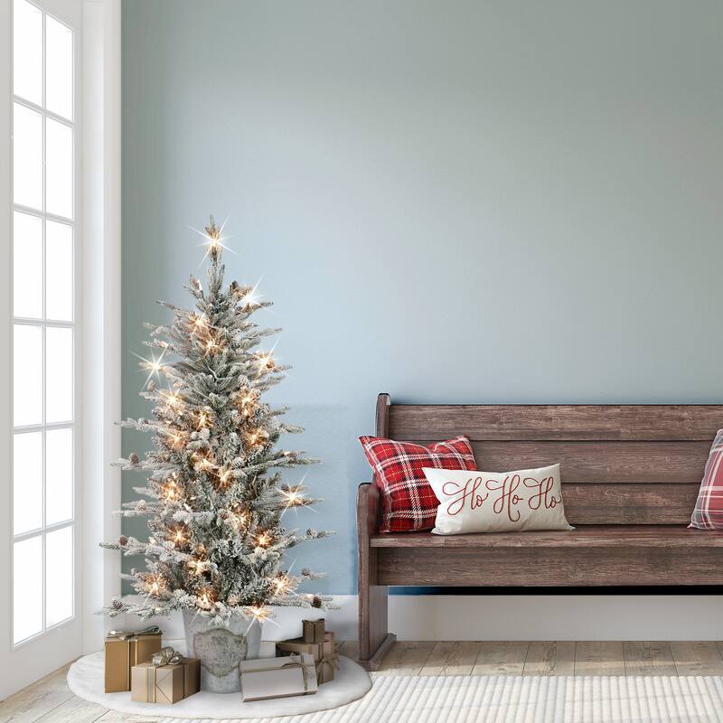 Puleo International 4.5 ft. Pre-lit Potted Flocked Tree