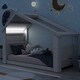 preview thumbnail 3 of 5, Gray Twin Pine House Floor Bed with Skylight, LED Light, Sturdy Construction