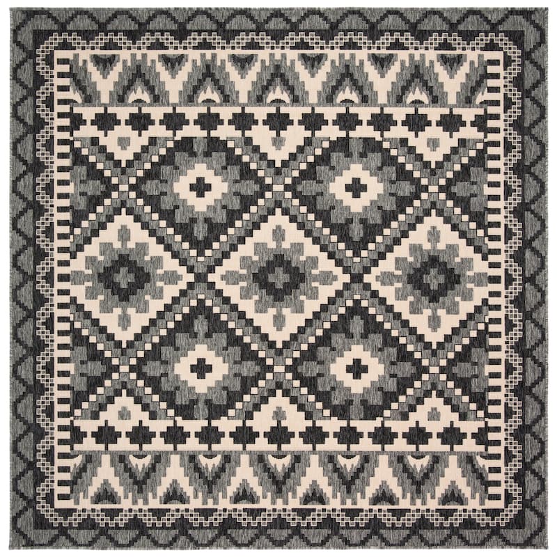 SAFAVIEH Veranda Vitaline Indoor/ Outdoor Waterproof Patio Backyard Rug - 6'7" Square - Grey/Beige