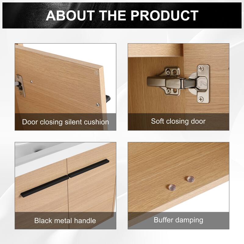 GDFStudio - Levistar Modern Wall-Mounted Bathroom Vanity Set with Scratch-Resistant Resin Sink & Soft Close Doors