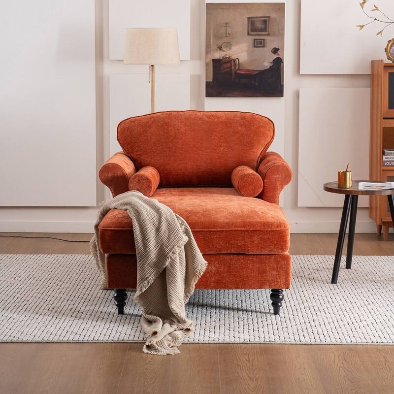 43.3" Chenille Upholstered Sofa Lounge Chair - Orange