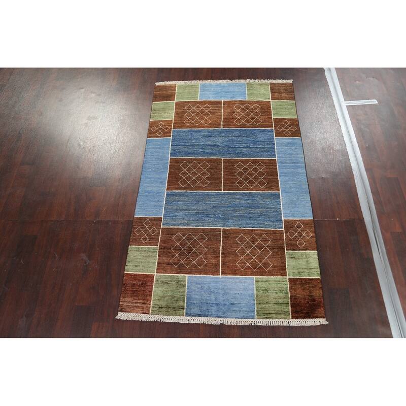 Geometric Gabbeh Kashkoli Oriental Area Rug Wool Hand-knotted Carpet - 3'10" x 6'5"