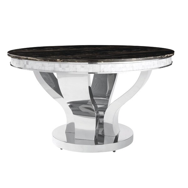 Shop Strick & Bolton Seigel Round Stainless Steel/ Marble Dining Table