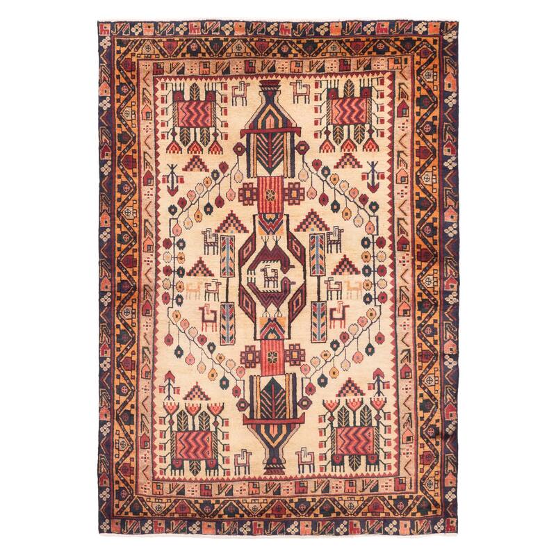 ECARPETGALLERY Hand-knotted Melis Vintage Cream Wool Rug - 5'10 x 6'8