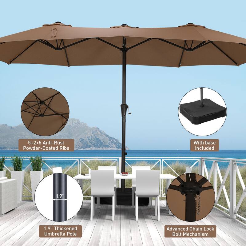 Ainfox 10ft Solar Patio Umbrella 40 LED Lighted and Umbrella Base, Strip Lights Outdoor Market Table Umbrella