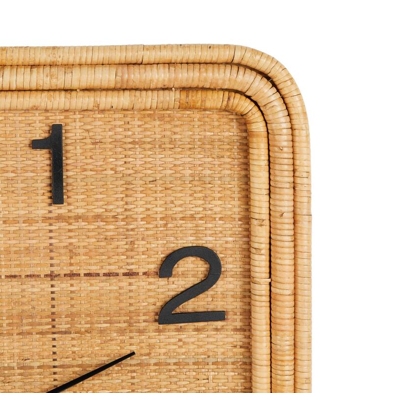 Wood Handmade Woven Wall Clock with Rattan Wrapped Frame - Brown - Roche River Decor - 2"W x 31"L x 31"H