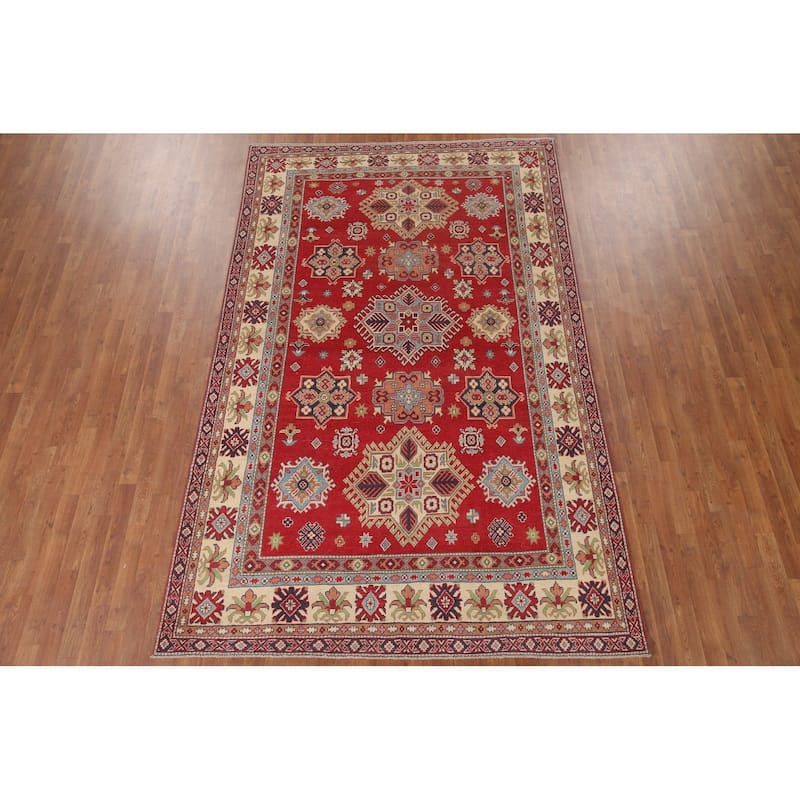 Hand Knotted Oriental 100% Wool Carpet Traditional Geometric Red Kazak Area Rug - 10' 2'' X 6' 4''