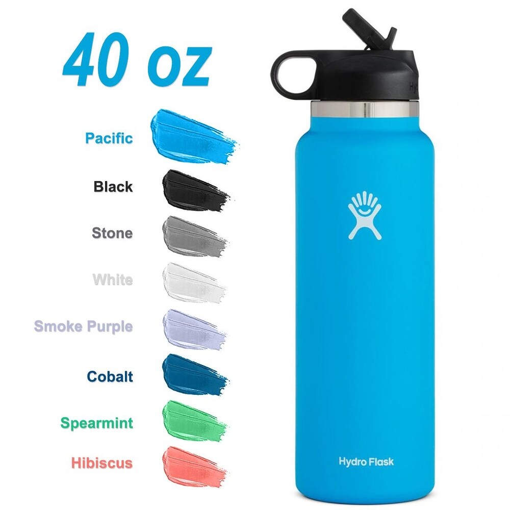 Hydro Flask Water Bottle - Wide Mouth Straw Lid 2.0 - 40 oz, Spearmint