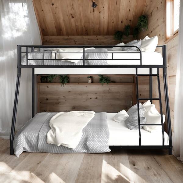 slide 2 of 12, Metal Twin over Full Bunk Bed with Heavy-duty Sturdy Metal and Safety Guardrail Black