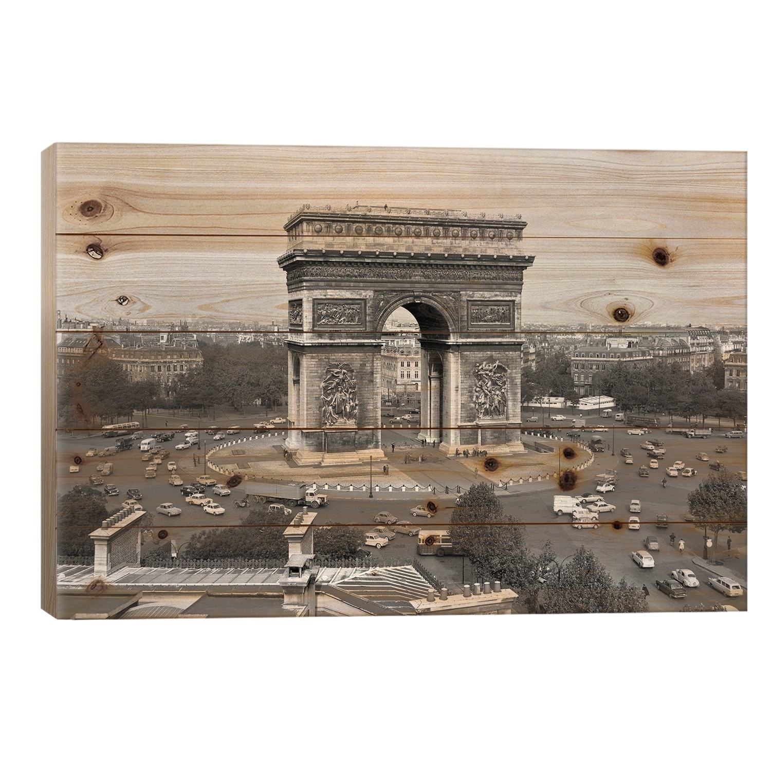 1960s Arc De Triomphe In Center Of Place de l'Etoile Champs Elysees At Lower Right Paris France Print On Wood by Vintage Images