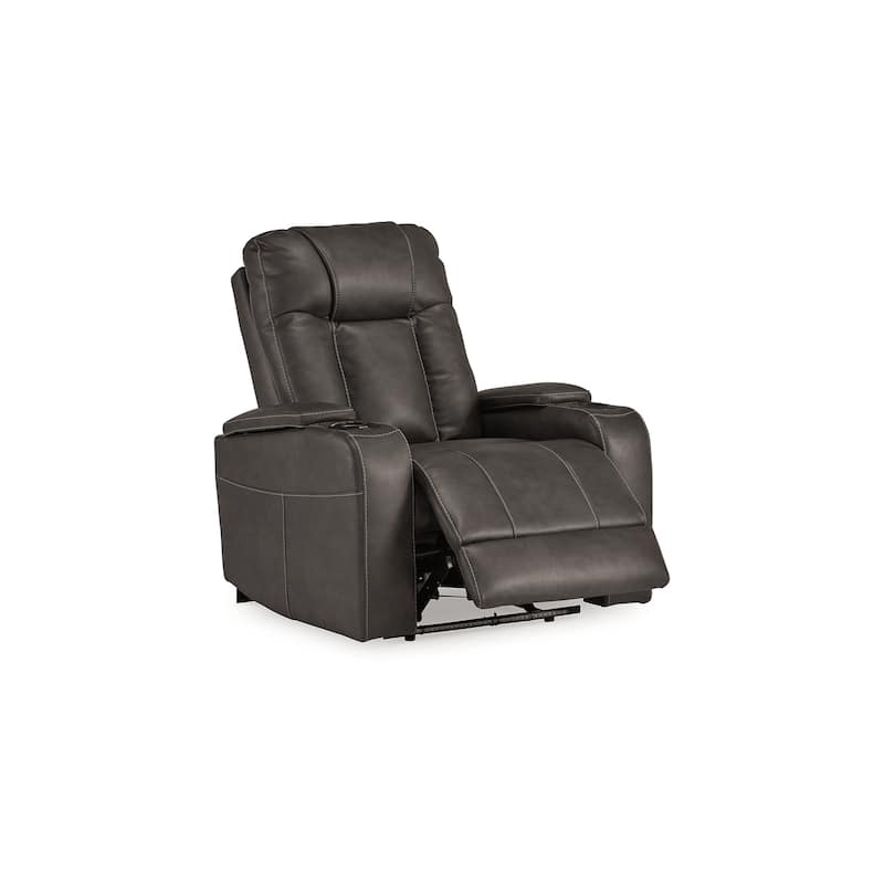 Callum Power Recliner Chair, Adjustable Headrest, Gray Faux Leather