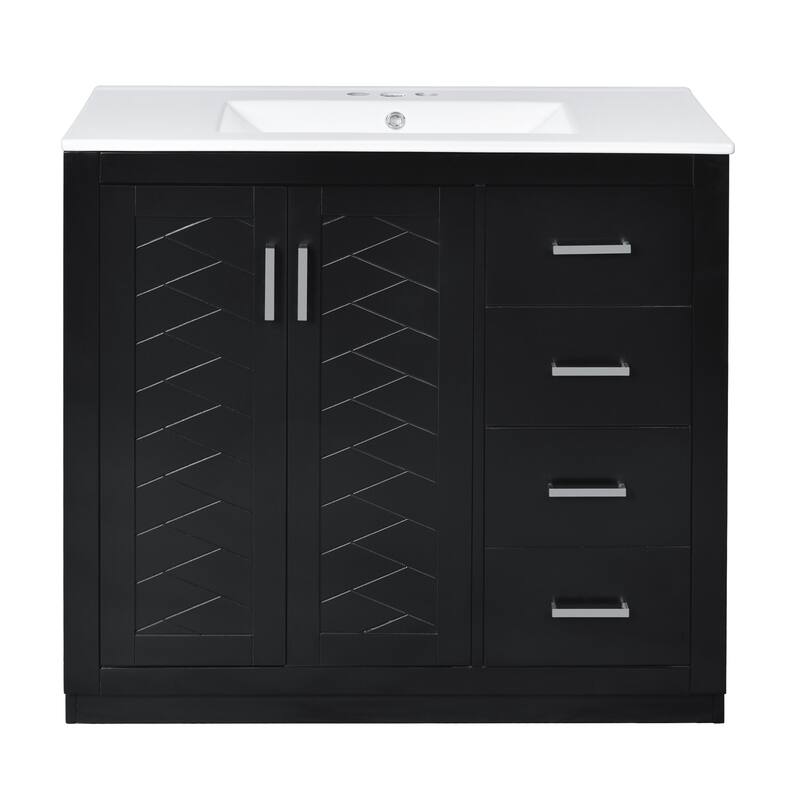 36'' Freestanding Bathroom Vanity with Sink, Solid Wood Frame, 3 Drawers