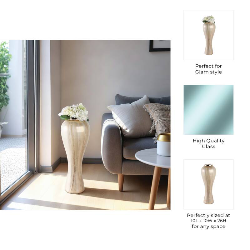 Glass Floor Vase with Tapered Body Rounded Lip Modern Glam Accent