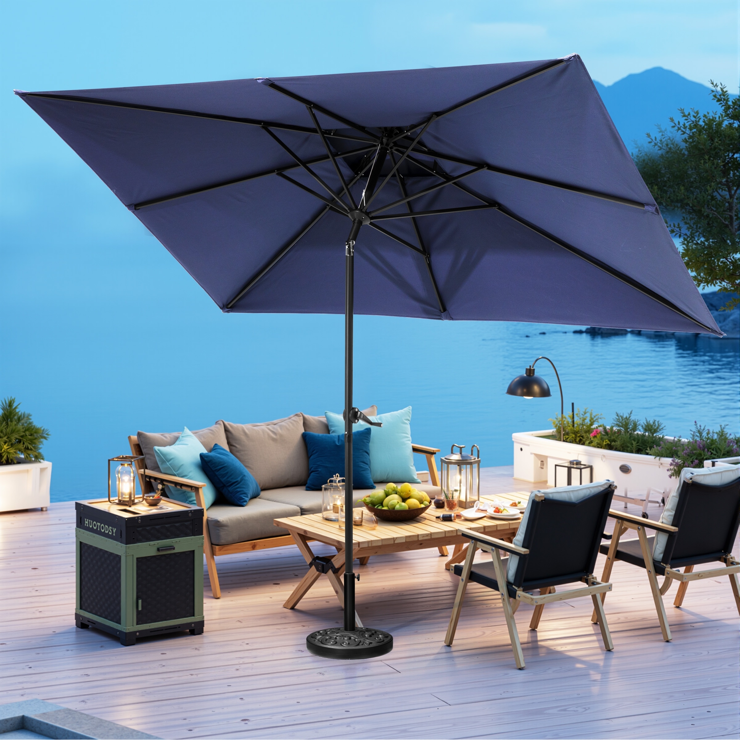 10 x 6.5 Ft Double Top Market Patio Umbrella with Base