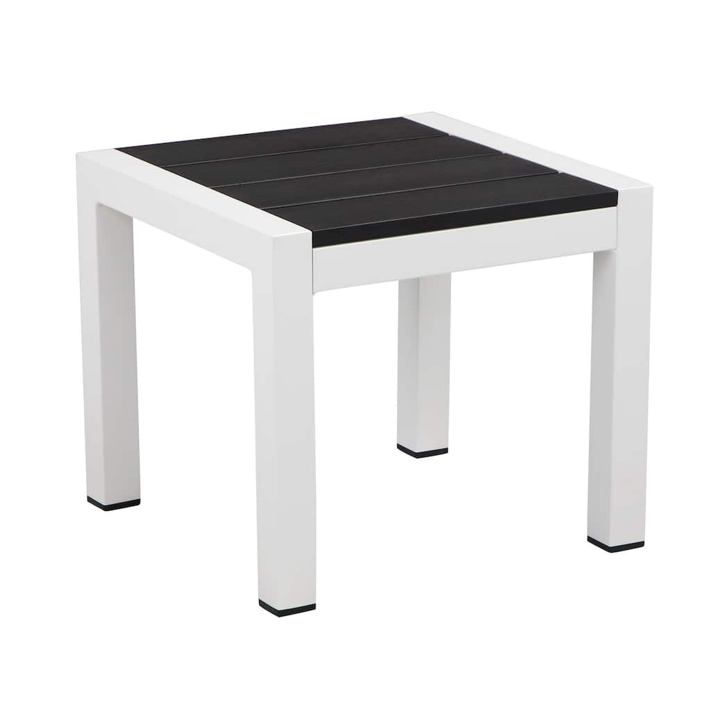 Josh 18 Inch Side End Table, Jet Black Polyresin Planks, Aluminum Frame