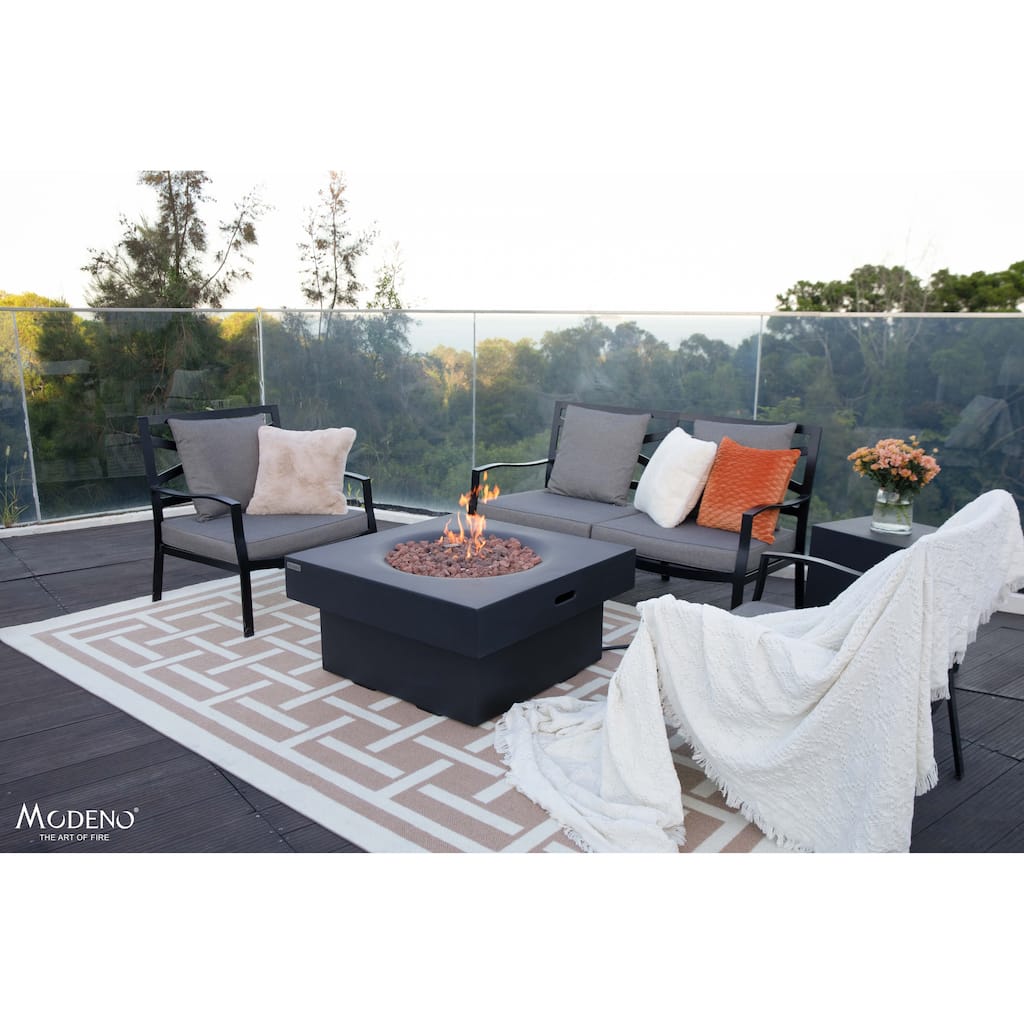 Modeno Branford 50,000 BTU Black Concrete Natural Gas Fire Table with Lava Rocks & Cover - 34.3 X 34.3 X 16.9