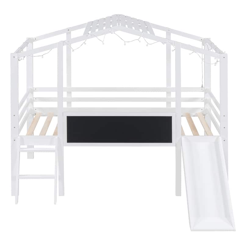 White Twin Loft House Bed with Slide