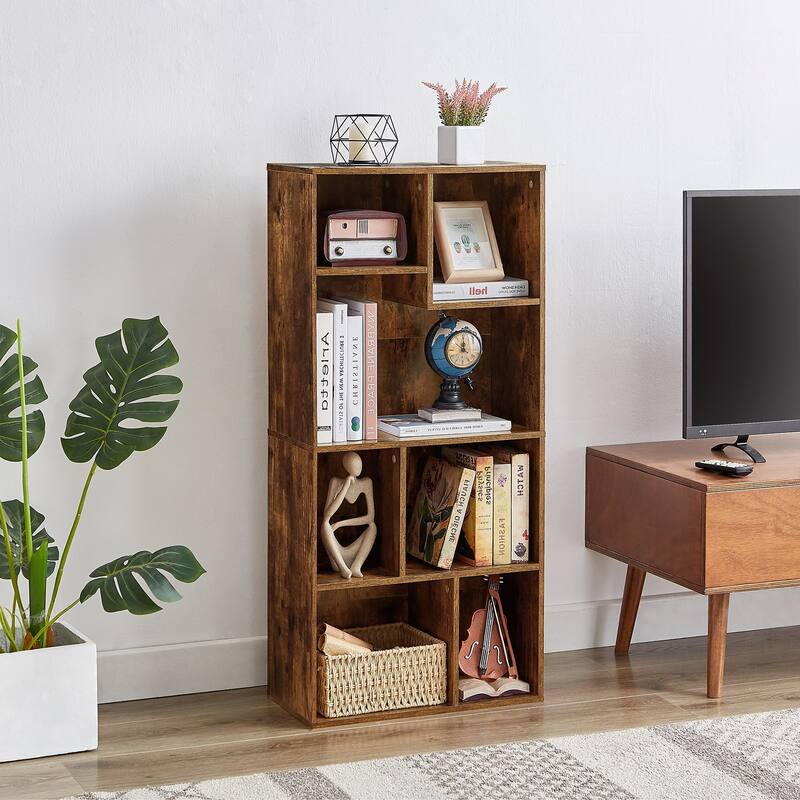 Javlergo 4-Tier Bookcase with Storage Shelves, Modern Home Office Bookshelf, Vertical or Horizontal - Brown