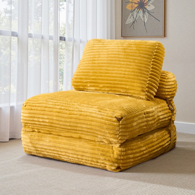 OVIOS Corduroy Foldable Compressed Sleeper Sofa - Yellow-Plush