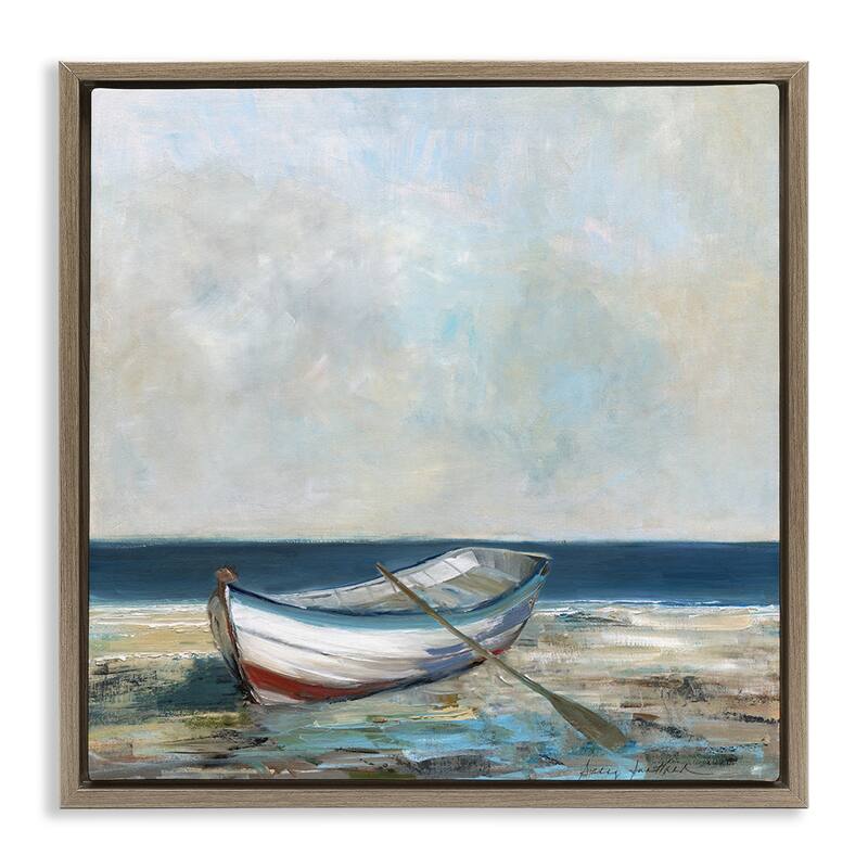 Stupell Boat & Oar on Shore Framed Floater Canvas Wall Art Design By Sally Swatland - 25 x 25 - Brown