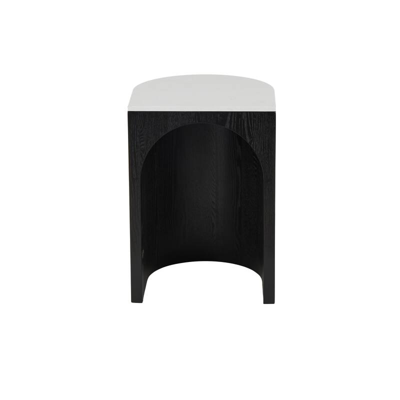 Brown or Black Wood Cutout Arch Side End Accent Table with White Marble Tabletop