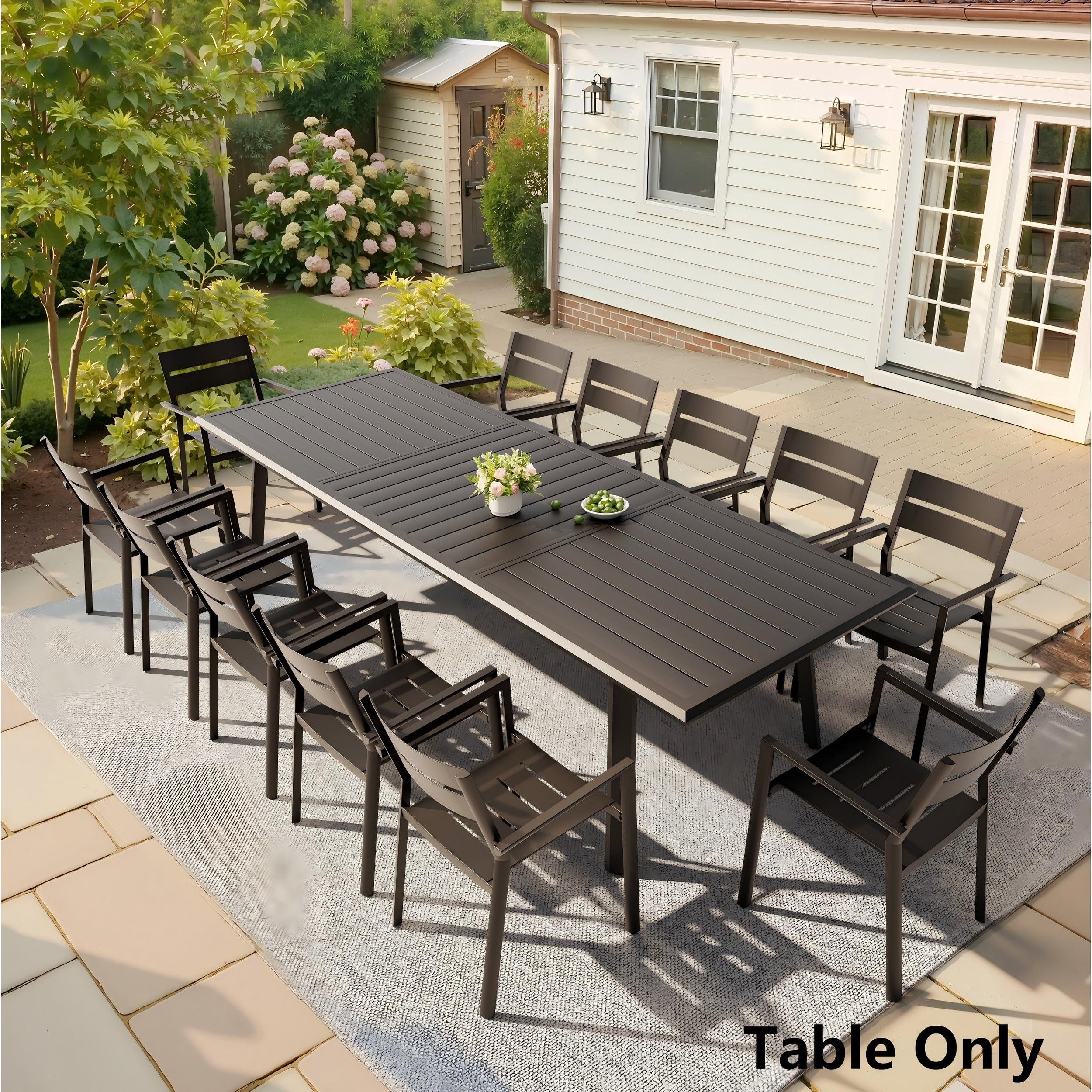 Pellebant Outdoor Aluminum Dining Table with Umbrella Hole for 8-12 Person