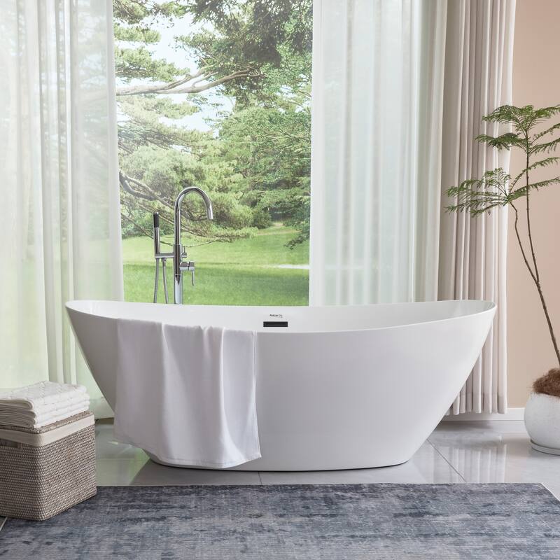 Vanity Art 71" Freestanding Acrylic Soaking Bathtub with Slotted Overflow & Pop-up Drain