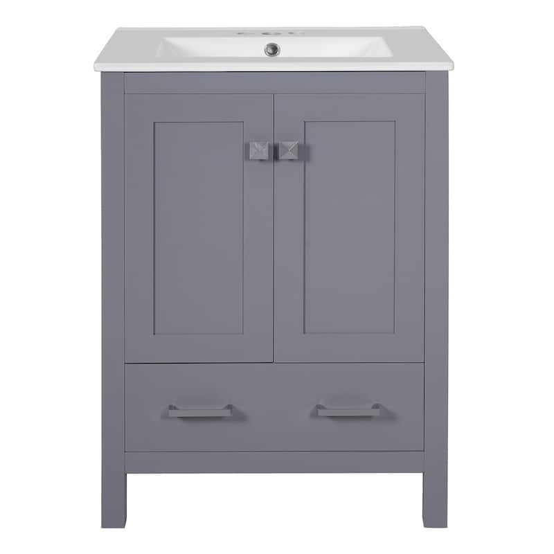 Roomfitters 24" Bathroom Vanity with Undermount Basin, 2 Doors, 1 Drawer, Double-Layer Shelf and Soft-Close Design