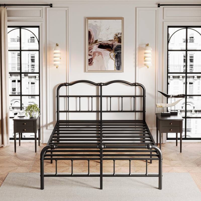Heavy-duty Anti-Wobble 18 Inch Bed Frame With Wavy Art Headboard, Easy Assembly