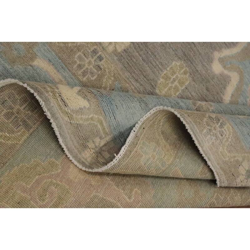 Hand Knotted Oriental 100% Wool Carpet Transitional All-Over Greys & Charcoal Oushak Area Rug - 9' 11'' X 7' 10''