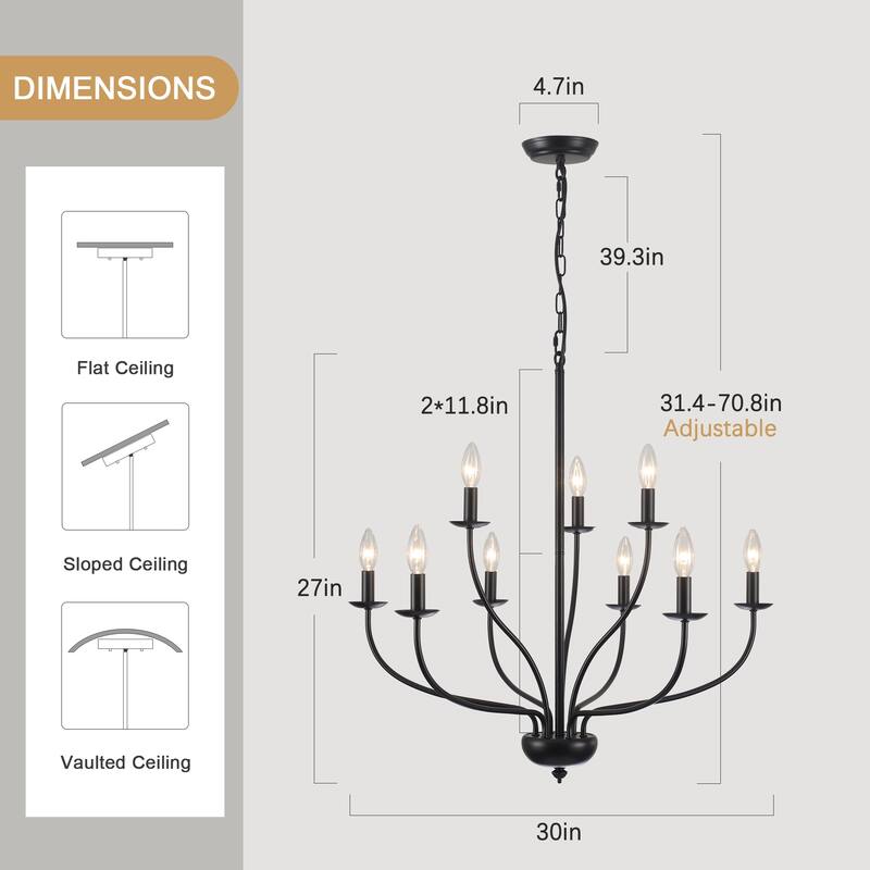 9-Light Candlestick Hanging Linear Chandelier Lighting 2-Tier Ceiling Light Fixture for Kitchen Island