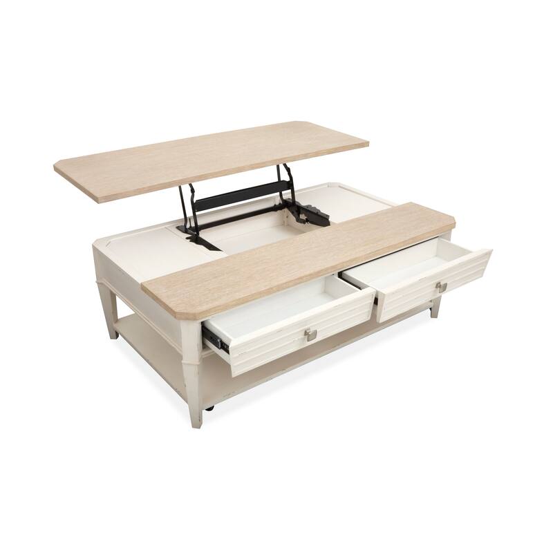 Salt Life Home Echo Isles Sea Pearl And Driftwood Lift Top Storage Cocktail Table With Casters - 50''W x 30''D x 17.75''H