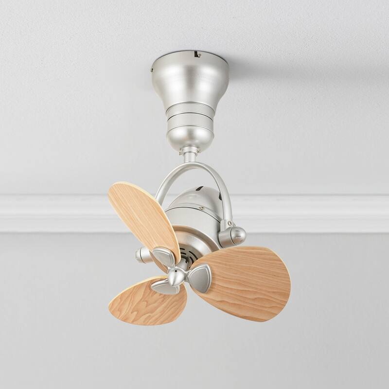 3-Blade Mid-Century Modern Solid Wood & Silver Metal Ceiling Fan with Remote for Living Room - 18.1 in. W x 18.1 in. H