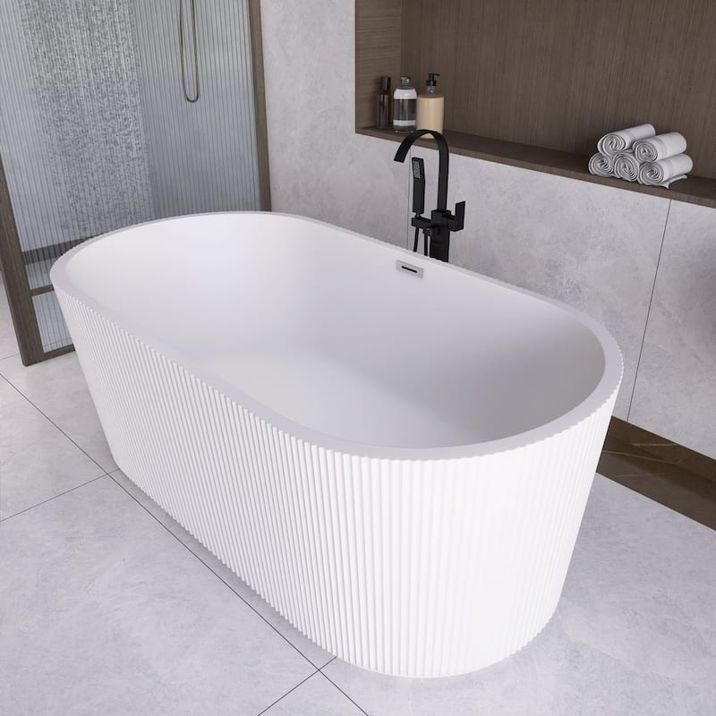 Acrylic Freestanding Flatbottom Soaking Bathtub in Glossy White