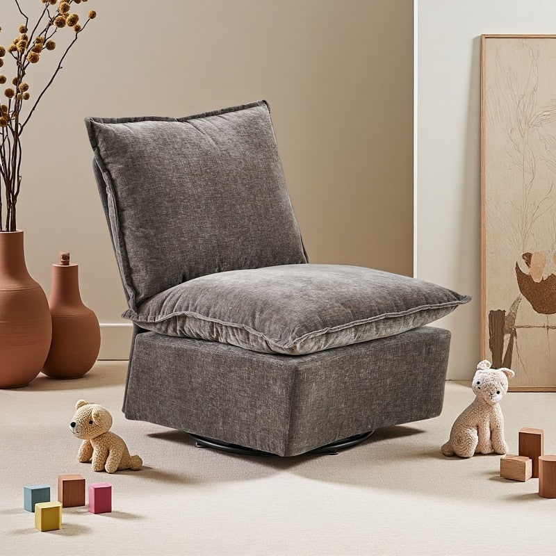 Chenille 360° Swivel Detachable Sofa Chair with Metal Base - Dark Gray