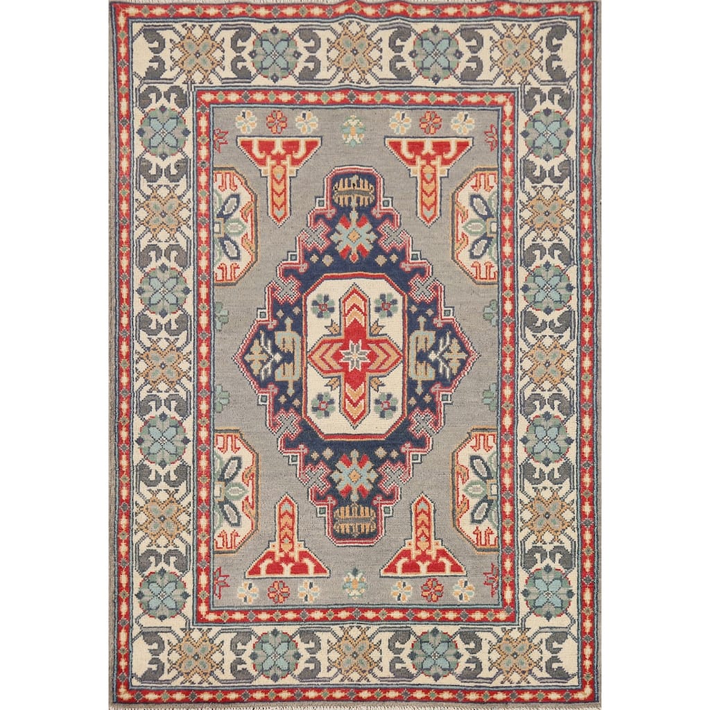Geometric Kazak Accent Rug Handmade Home Decor Wool Carpet - 3'3" x 5'2"