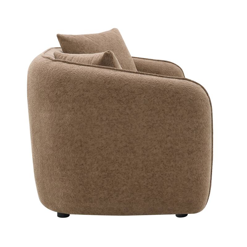 Brown Chenille Loveseat With 2 Matching Color Toss Pillows