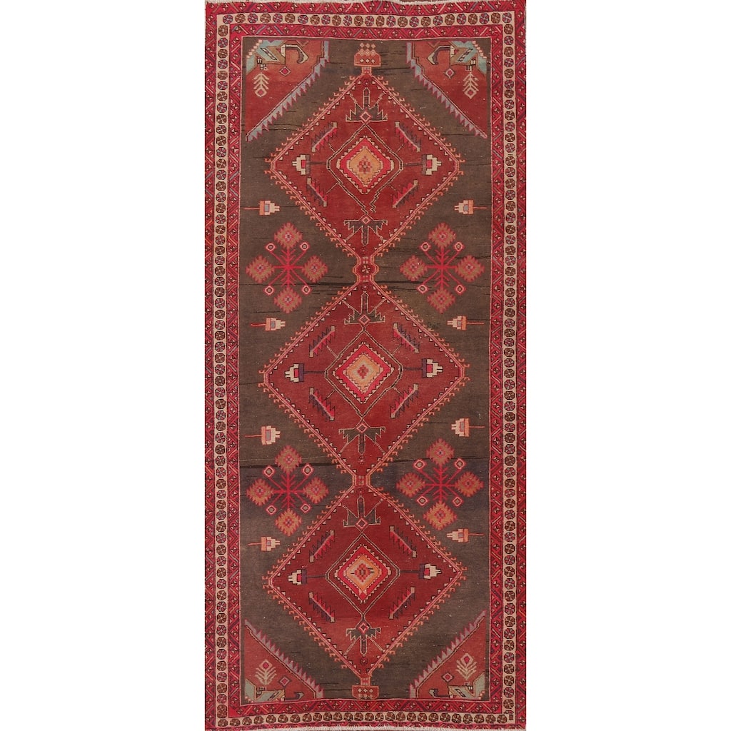 Red/ Brown Ardebil Persian Vintage Area Rug Hand-knotted Wool Carpet - 4'8" x 10'5"