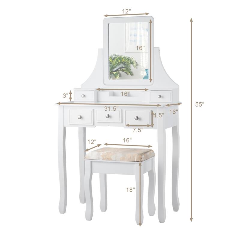 Gymax Vanity Set W/5 Drawers &Removable Box Makeup Dressing Table and