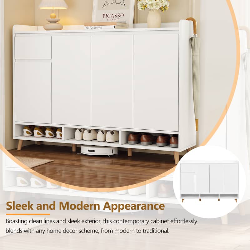 Modern Minimalist Shoe Cabinet with Adjustable Shelves – Sleek Storage Sideboard Featuring Solid Wood Legs.