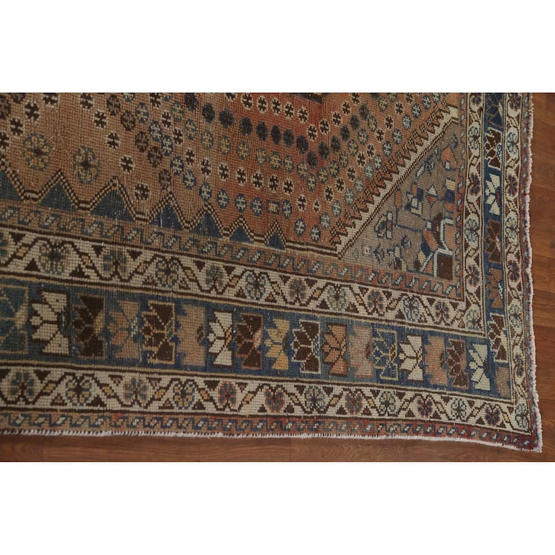 Traditional Bakhtiari Persian Vintage Rug Handmade Orange Wool Carpet - 6'10"x 9'11"