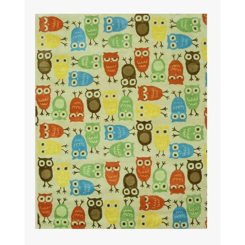 Ivory Hand-Tufted Wool Kids Owl Rug, 7'9 x 9'9, Fun Cozy Design for Children's Room - L
