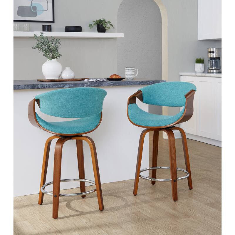 Carson Carrington Sauda 24" Fixed-Height Counter Stools with Bent Wood Legs & Round Footrest (Set of 2)