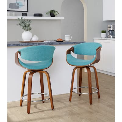 Carson Carrington Sauda 24" Fixed-Height Counter Stools with Bent Wood Legs & Round Footrest (Set of 2)