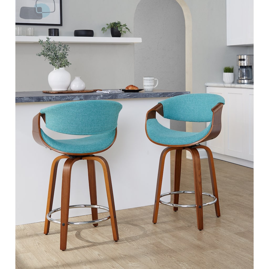 Carson Carrington Sauda 24" Fixed-Height Counter Stools with Bent Wood Legs & Round Footrest (Set of 2)