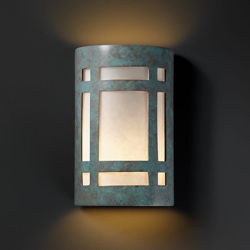 Justice Design Group Ambiance Small Craftsman Window Verde Patina Open Top & Bottom Wall Sconce