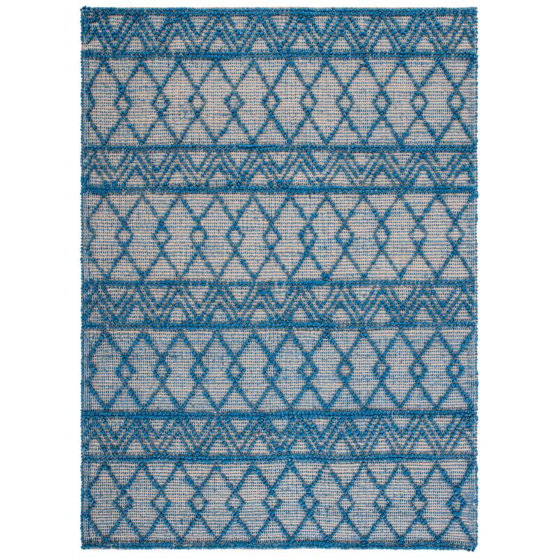 SAFAVIEH Flatweave Natural Fiber Ucha Geometric Jute Rug - 6' Square - Blue/Natural
