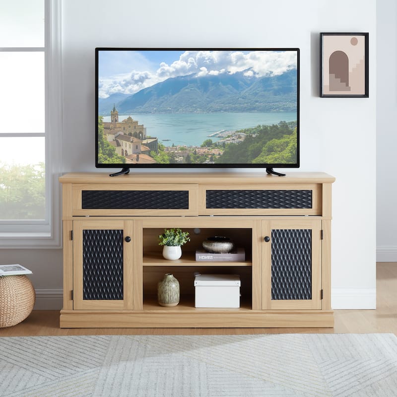 Embossed Pattern TV Stand for TVs Up to 65", Fireplace TV Stand with Storage Cabinet