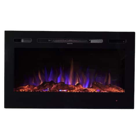 36" LED Wall Mounted or Recessed Electric Fireplace - Log Wood Effect